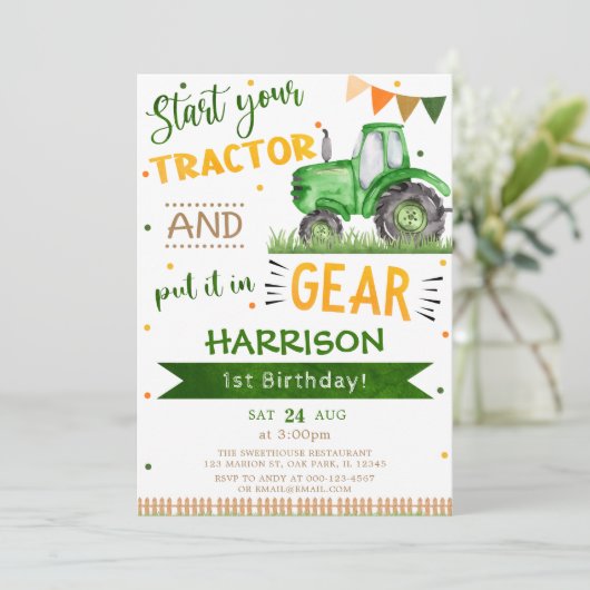 Begin uw Tractor en zet 1st Birthday in Kaart (Staand voorkant)