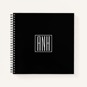 Beginletter Monogram Wit Op Zwart Notitieboek