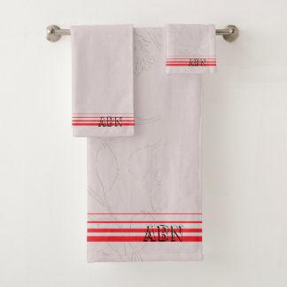 Beginletters modern roze achtergrond rode strepen  bad handdoek