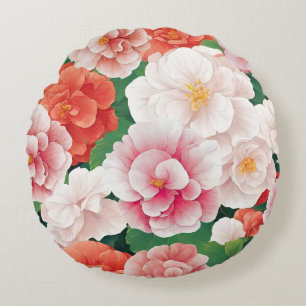 Begonia Flowers & Feuilles Coussin rond