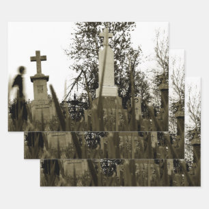 begraafplaats Gothic Tombstone Sepia Angel Inpakpapier Vel