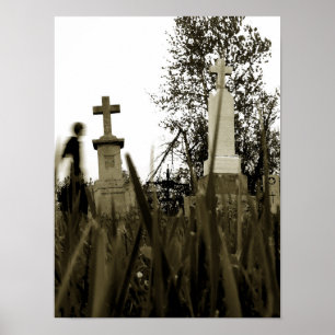 begraafplaats Gothic Tombstone Sepia  Angel Wra Poster