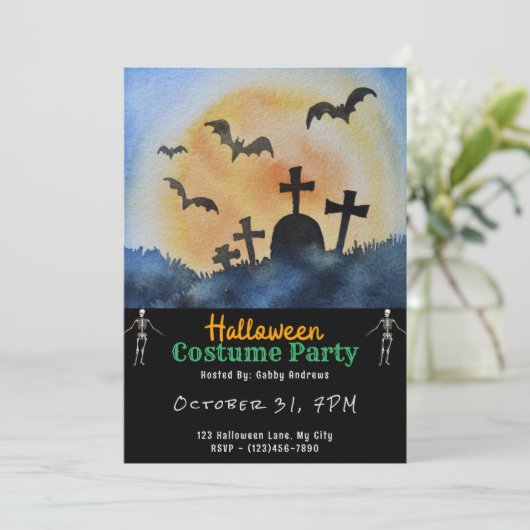 Begraafplaats Graven Vleermuizen Volle Maan Zwart Kaart (Staand voorkant)