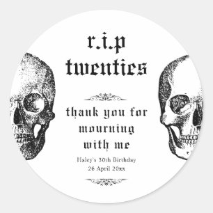 Begrafenis 30e RIP Twintigers 20s Grappige Schedel Ronde Sticker