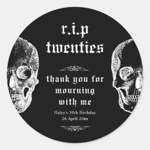 Begrafenis 30th RIP Twenties 20s Grappige schedel  Ronde Sticker