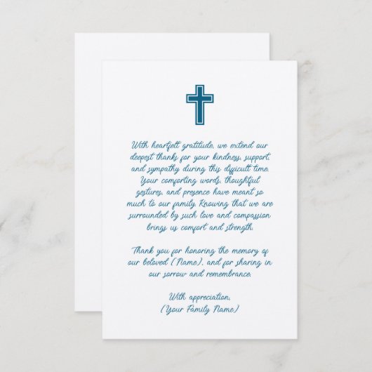 Begrafenis bedankkaart met kruis (Voorkant / Achterkant)