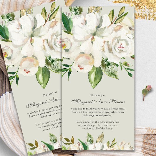 Begrafenis bedankkaarten | Antiek witte roos Bedankkaart