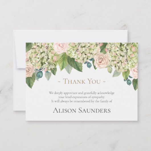 Begrafenis bedankkaarten | Hydrangea Rozen Bedankkaart (Voorkant)