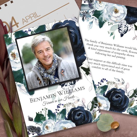 Begrafenis bedankkaarten | Navy Peony Bedankkaart