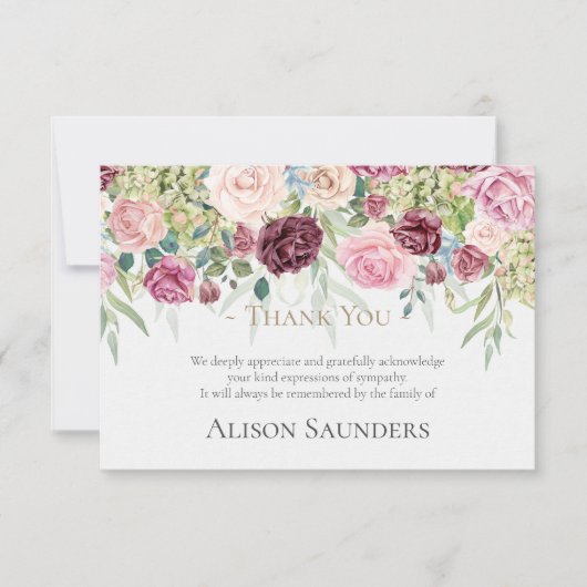 Begrafenis bedankkaarten | Waterverf Roos Tuin Bedankkaart (Voorkant)