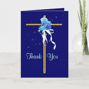 Begrafenis "Dank u" blauw goud religieus Bedankkaart