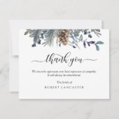 Begrafenis dank u nota, rustiek blauw gebladerte bedankkaart (Voorkant)