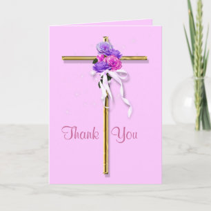 Begrafenis "Dank u" roze bloemen religieus Bedankkaart