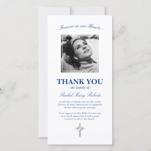 Begrafenis Dank u | Sympathy Blue Foto Bedankkaart (Voorkant)