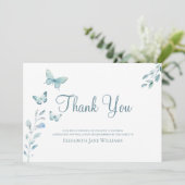 Begrafenis Dusty Blue Butterfly Bedankkaart (Staand voorkant)