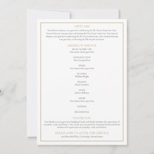 Begrafenis Herdenkingsdienst Order Of Service Prog Kaart (Achterkant)