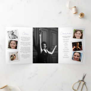 Begrafenis herdenkingsprogramma eenvoudige foto's drieluik uitnodiging