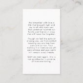 Begrafenis in het geheugen Kaarten van het fotoscr Visitekaartje (Achterkant)