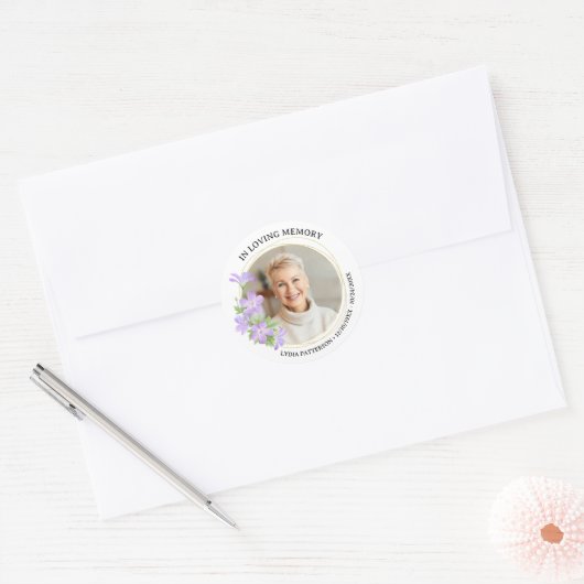 Begrafenis in liefdevolle herinnering Custom Photo Ronde Sticker (Envelop)