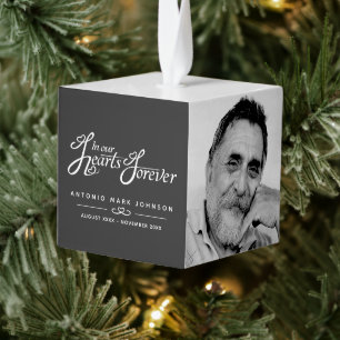 Begrafenis in ons hart mono foto herinnering kubus ornament