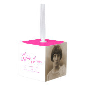 Begrafenis in ons hart roze wit foto herinnering kubus ornament (Achter hoekig)