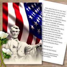 Begrafenis Lincoln Memorial Gebed Sympathie Cards