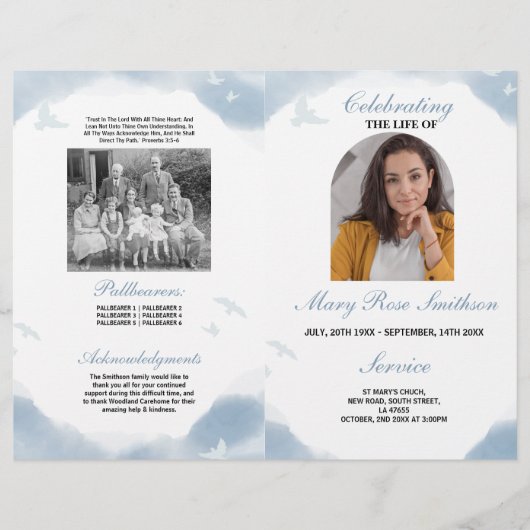 Begrafenis Orde van Levensduur Wolken Vogels Flyer (Voorkant)