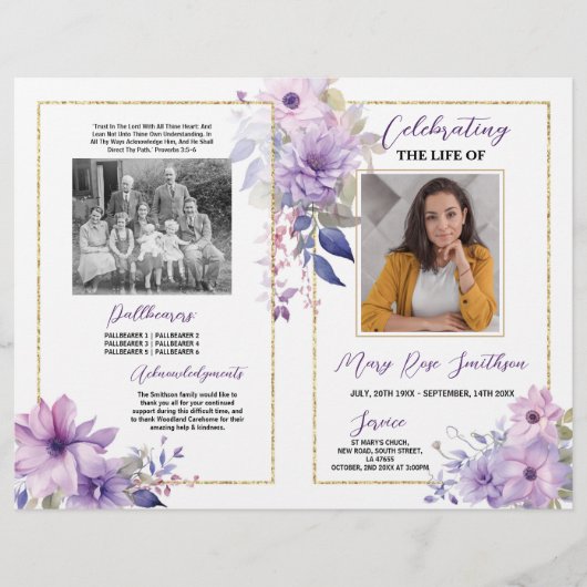 Begrafenis Orde van Service Viering Leven Paarse Flyer (Voorkant)