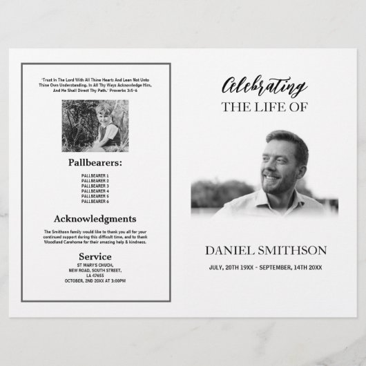 Begrafenis Orde van Service Viering Zwart-wit Flyer (Voorkant)