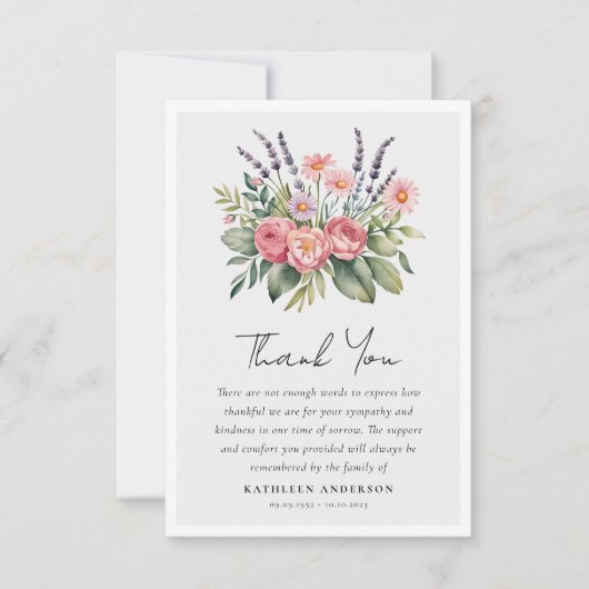 Begrafenis van Boho Floral Sympathy Bedankkaart (Voorkant)