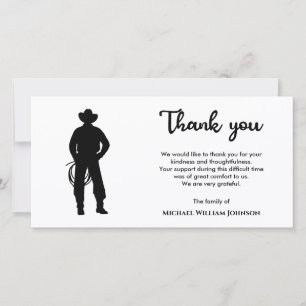 Begrafenis van de Black and White Cowboy Lasso Bedankkaart