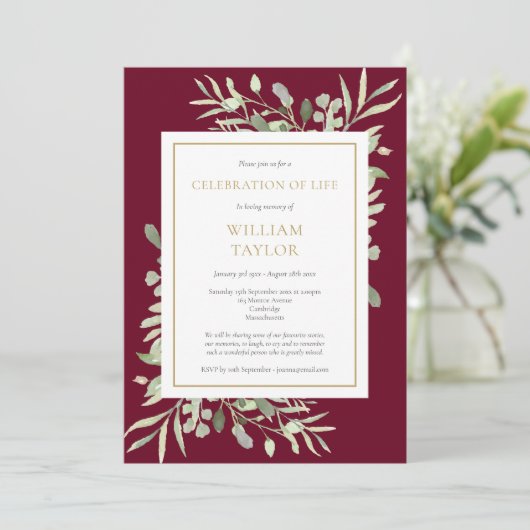 Begrafenis Viering van het leven Foliage Bourgondi Kaart (Staand voorkant)