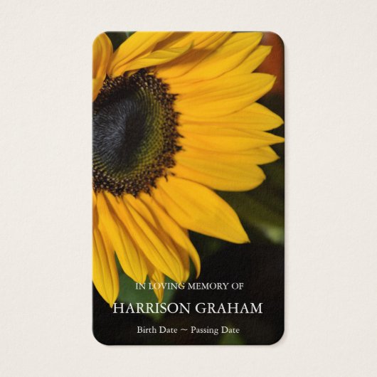 Begrafenis Zonnebloem Memorial Gebed Sympathie Kaa Visitekaartje (Voorkant)