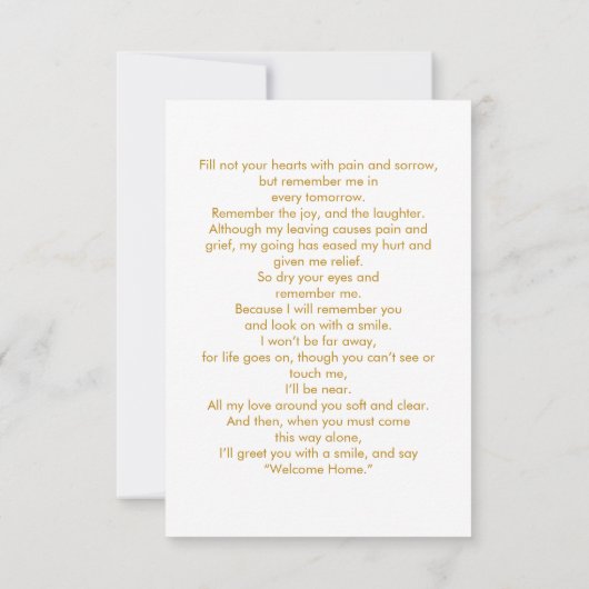 Begrafenisfoto Memorial Gold Script Keepsake Kaart (Achterkant)