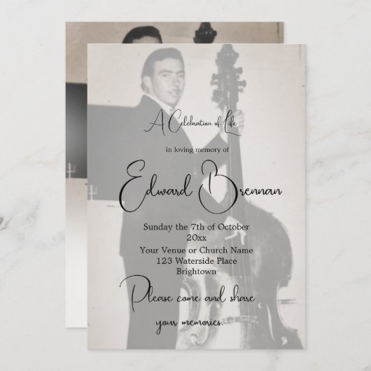 begrafenisfoto van elegante mannenviering kaart (Voorkant / Achterkant)