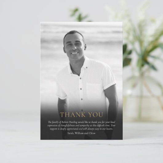 Begrafenisfoto zwart-wit elegant groen bedankkaart (Staand voorkant)