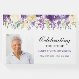 Begrafenisgastenboek met Paarse en Cream Flowers Gastenboek