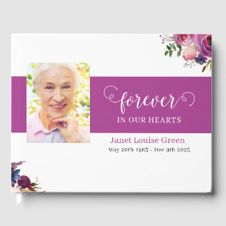 Begrafenisgastenboek met Paarse Waterverf bloemen Gastenboek