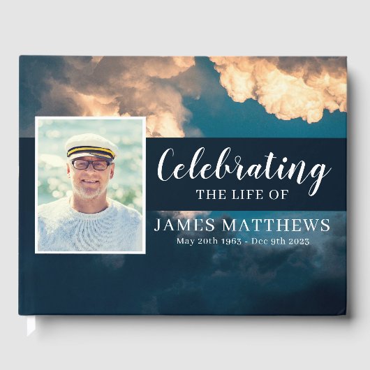 Begrafenisgastenboek met verbluffende Blue Sky & C Gastenboek (Voorkant)