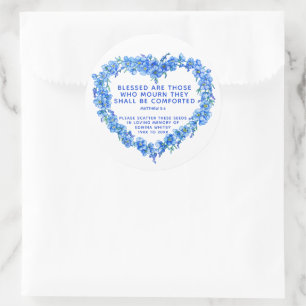 Begrafenisgeschenk blauwe krans scatter zaad ronde sticker