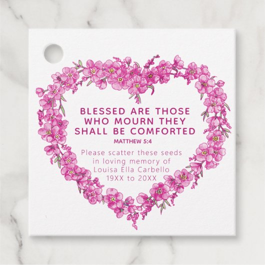 Begrafenisgeschenk roze vergeet-me-niet zaad bedankjes labels (Voorkant)
