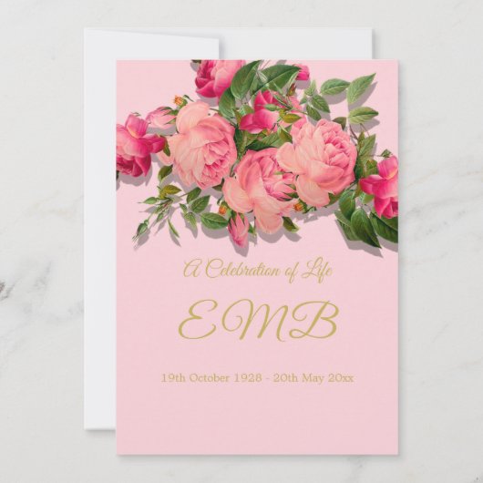 begrafenisherdenkingsroze rozen viering van het le kaart (Achterkant)