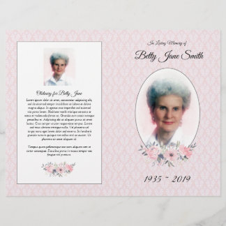 Begrafenismisprogramma | Roze Bloemendamast Flyer