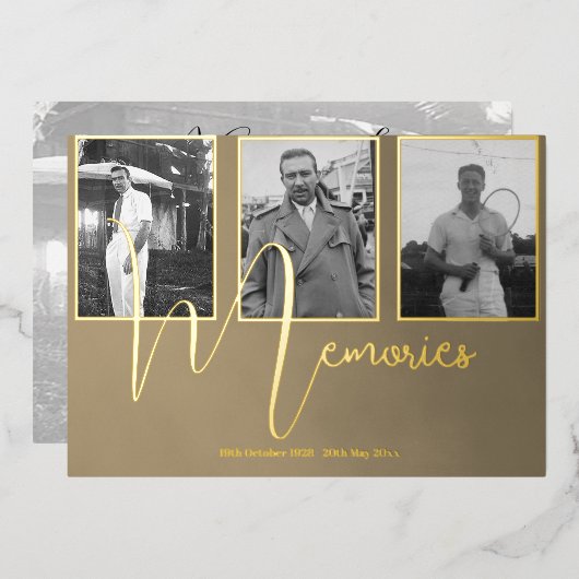 Begrafenismonument Modern 4 Foto Folie Uitnodiging (Voorkant / Achterkant)