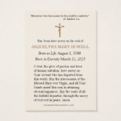 Begrafenismonument Verdrietige Maria biddend Visitekaartje (Achterkant)