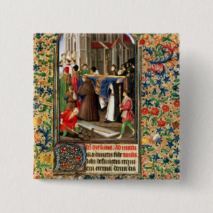 begrafenisproces met graafmachines vierkante button 5,1 cm