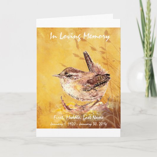 Begrafenisprogramma Aangepaste Waterverf Wren Bird Programma (Voorkant)