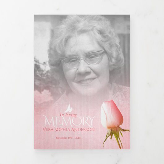 Begrafenisprogramma bestelling van service roze ro drieluik programma (Cover)