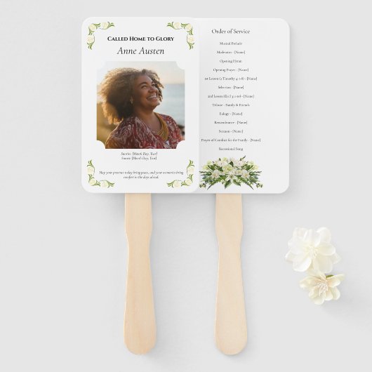 Begrafenisprogramma Fan – Memorial Keepsake Handwaaier (Voorkant en achterkant)