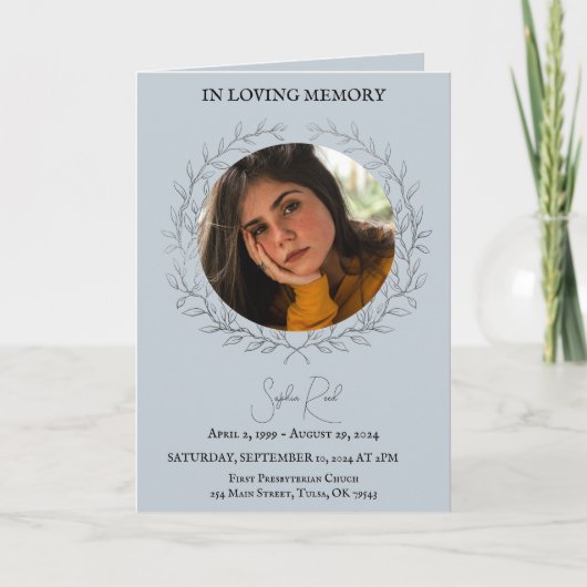 Begrafenisprogramma foto in cirkelkrans bedankkaart (Voorkant)